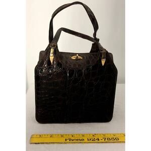 Nicholas Reich Brown Alligator Leather Purse Accordion Pocket Book Hand Bag